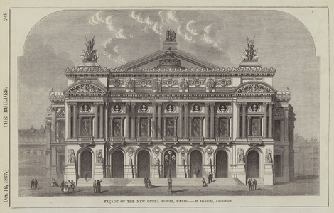 Facade of the New Opera House, Paris, M Garnier, Architect (engraving)