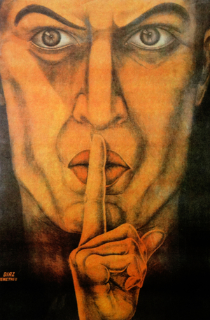 Republican poster commending silence and discrete conduct during the Spanish Civil War