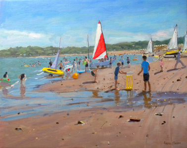 Cricket and red and white sail, Abersoch, 2011 (oil on canvas)