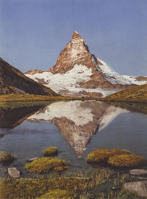 Switzerland: The Lake of Riffel and the Matterhorn, 14786 ft (colour photo)