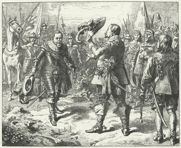 Meeting of Gustavus Adolphus of Sweden and John George I, Elector of Saxony at Duben, 1631 (engraving)