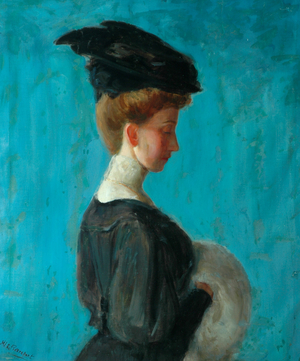 Miss Donald, the Housekeeper at Cliffe Castle (oil on canvas)