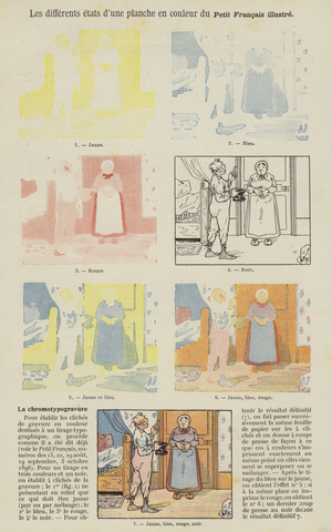Different states of a colour plate from Le Petit Francais Illustre (colour litho)