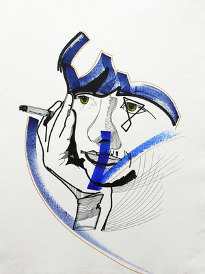 Surportrait : Françoise Sagan 1, 2019 (acrylic on paper)