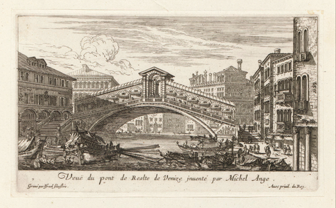 View of the Rialto bridge and the Grand Canal,  Venice, 1631-91 (engraving)
