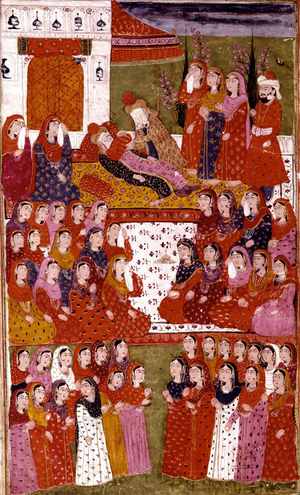 The Death of Abu Bakr, illustration from 'Hamla-i-Haydari', by Mirza Muhammad Rafi' Bazil, 1808 (colour litho)