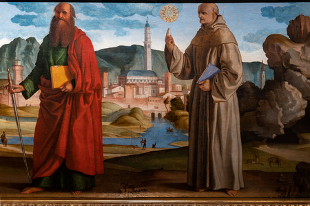 St. Francis receiving the stigmata among St. Clare and Peter, the blessed Bartolomeo of Breganze, and St. Paul and Bernardino, detail, 1517-18 (oil on panel)