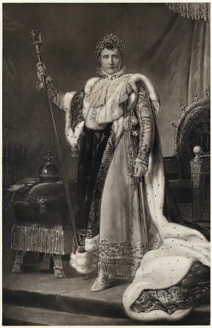 Napoleon Bonaparte dressed in his Imperial robes (litho)