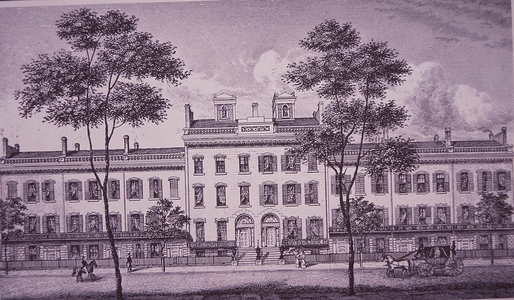 LeRoy Place in 1831, part of what is now Bleecker Street in Greenwich Village (engraving)