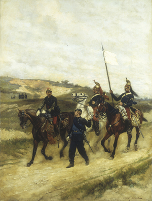 A Cavalry Office and Dragoons (oil on canvas)