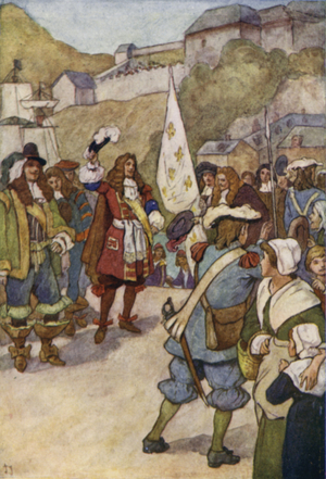 Landing of the Marquis de Tracy at Quebec to serve as Lieutenant-General of New France, 1665 (colour litho)