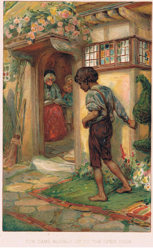 Tom came slowly up to the open door