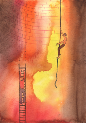To intercede for someone trapped in grave sin is like holding out a hand to a man trapped on a broken ladder, with only Hell below., 2004 (w/c on paper)