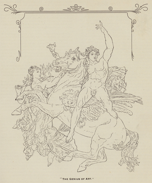 Depiction of a Classical man, woman and a winged horse (litho)