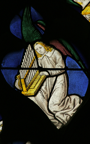 Window depicting musical Angel with organ, detail of 2921675, c.1495 (stained glass)