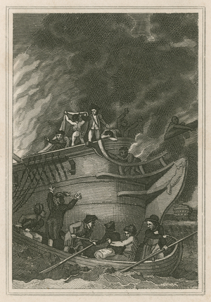 Captain George Farmer's heroism at the Action of 6 October 1779 (engraving)
