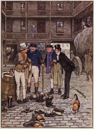 Illustration for The Pickwick Papers by Cecil Aldin (colour litho)