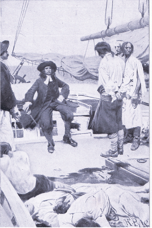 Colonel Brett and the pirate, from Howard Pyle's Book of Pirates published by Harper & Bros, 1921 (colour litho)