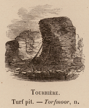 Le Vocabulaire Illustre: Tourbiere; Turf pit; Torfmoor (engraving)