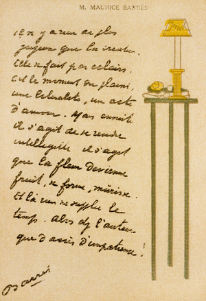 Handwriting and signature of Maurice Barres (1862-1923) French writer and politician