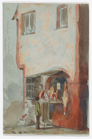 Boutique de Boucher–Saverne, 1858 (w/c over and under graphite on blue paper)