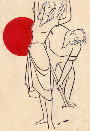 Illustration from "Treasure" by Demna Shengelaya, 1966 (gouache on paper)