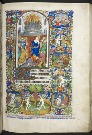 Add Ms 18850 f.132r The Hours of the Holy Ghost for Wednesday, from Book of Hours (The Bedford Hours) c.1410-30 (ink, colour & gold on vellum)