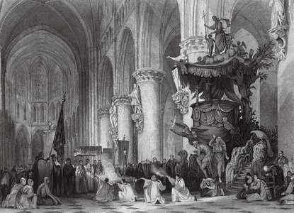 Cathedral of St Gudule, with celebrated Carved Pulpit, Brussels (engraving)