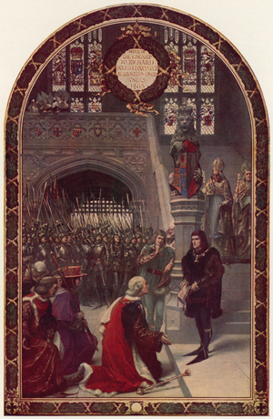 Offer of the kingship to Richard, Duke of Gloucester, at Baynard's Castle, London, 26 June 1483 (colour litho)