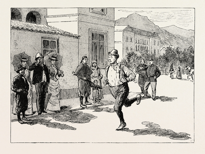 A Morning Ride in Athens, Greece, and in This Sorry Plight, I Re-Enter Athens, and Make the Best of My Way to My Hotel, Encountering on the Way Thither, of Course, All My Most Valued Acquaintances, and Exalting Mirth and Interest on All Sides, Engraving 1890