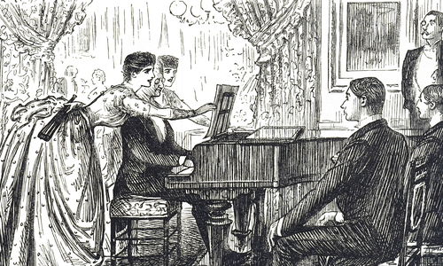 Cartoon depicting a musical evening at home