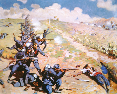 Austrians attacking Montenegrin troops, 1914-18 (colour litho)