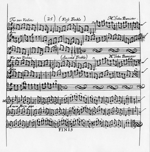 BANISTER, John -Score of Duet for 2 violins from 'TheDivision Violin' English violinist & teacher (b? - c