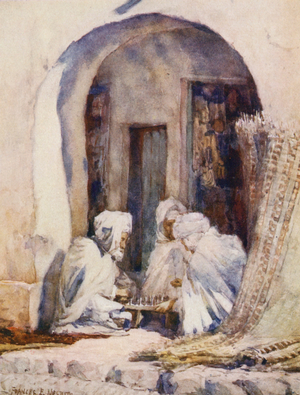 A Game of Draughts (colour litho)