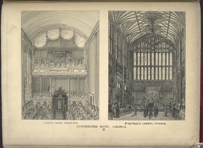 A.W.N. Pugin, ‘Contrasted Royal Chapels’, etching from Pugin ‘Contrasts…’, 1836 (engraving)