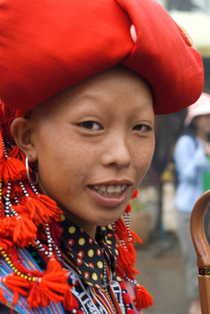 Portrait of a Red dao tribe Hmong girl in Sapa Vietnam, Lao Cai Province, Vietnam (photo)