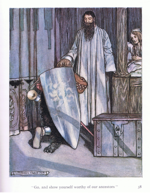 "Go and show yorself worthy of your ancestors". (colour litho)