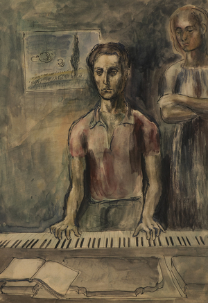 The Pianist (w/c, pen & ink on paper)