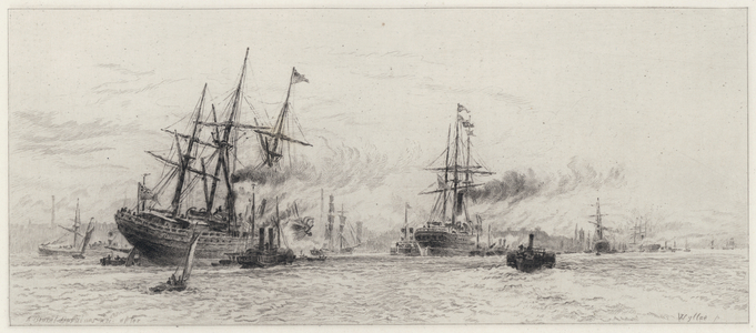 Shipping on the Mersey (etching)