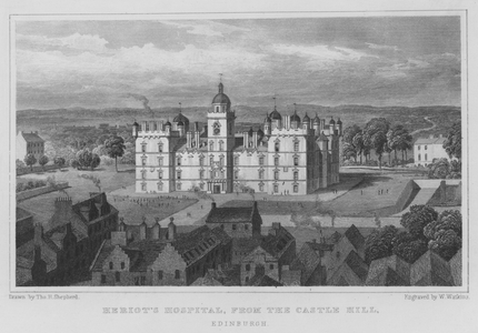 Heriot's Hospital, from the Castle Hill, Edinburgh (engraving)