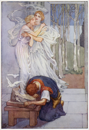Then Pygmalion covered his eyes (colour litho)
