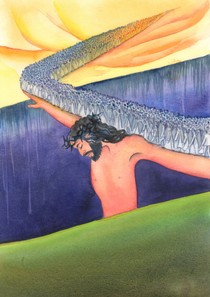 Christ is our bridge to heaven - the only Way across the gulf between earthly life and eternal glory, 2000 (w/c on paper)