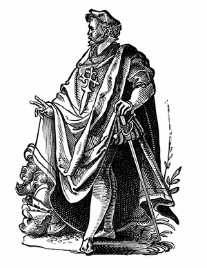 Knight Templar in travelling dress, 16th century (woodcut)