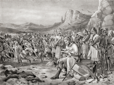 The defeat of Manuel I at The Battle of Myriokephalon, aka Battle of Myriocephalum, 1176, from Hutchinson's History of the Nations, pub. 1915