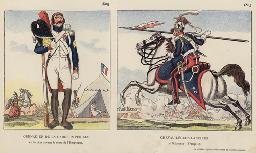 Grenadier De La Garde Imperiale, 1805; Chevau-Legers Lanciers, 1805 (colour litho)