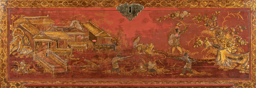 A George II Red & Gilt-Japanned Secretaire Cabinet,  c.1730 (japanned wood)