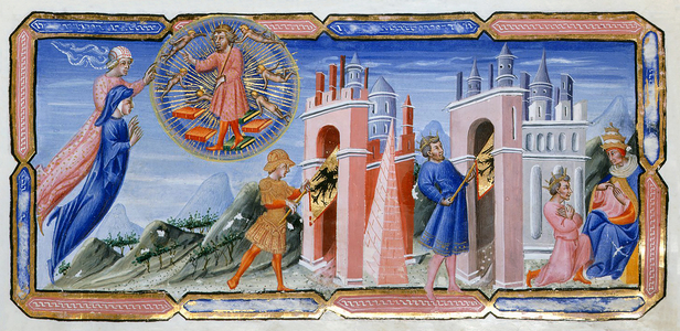 Turkey / Byzantium: Miniature from the 'Divine Comedy' of Justinian I (482-565), Eastern Roman emperor, recalling the history of the Roman Empire, by Giovanni di Paolo (1403-1482), mid-15th century