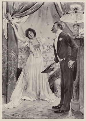 Conversation between a woman and a lawyer (litho)