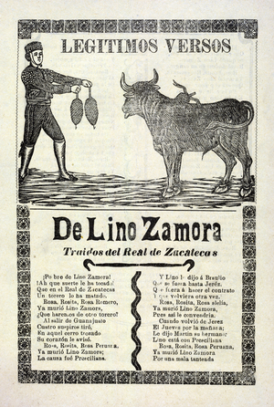 Legítimos versos de Lino Zamora traidos del Real de Zacatecas, published 1903 (litho)