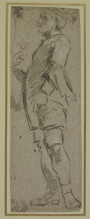 A standing Youth holding a Glass, late 17th century (oiled black chalk with white heightening on buff paper)